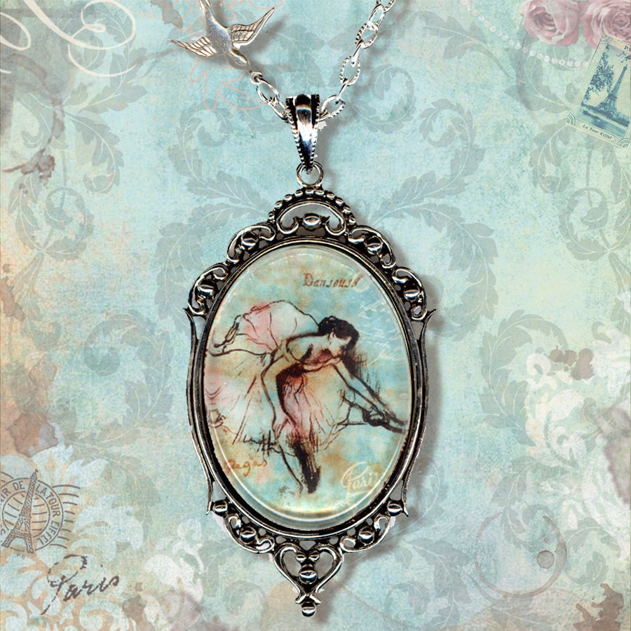 Degas Ballerina Sketchbook Necklace - Vintage Paris Fashion - Glass Frame Cabochon