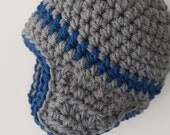 Children Winter Clothing Vegan Baby Infant Newborn Aviator Beanie Hat with Earflaps Gray Blue 0 to 3 months or 3 to 6 months