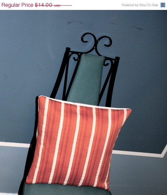 SALE Orange and Cream Striped Pillow Cover 15X15"