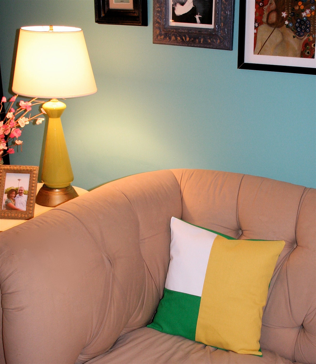 SALE Block Party Pillow Cover in Yellow, Green and White