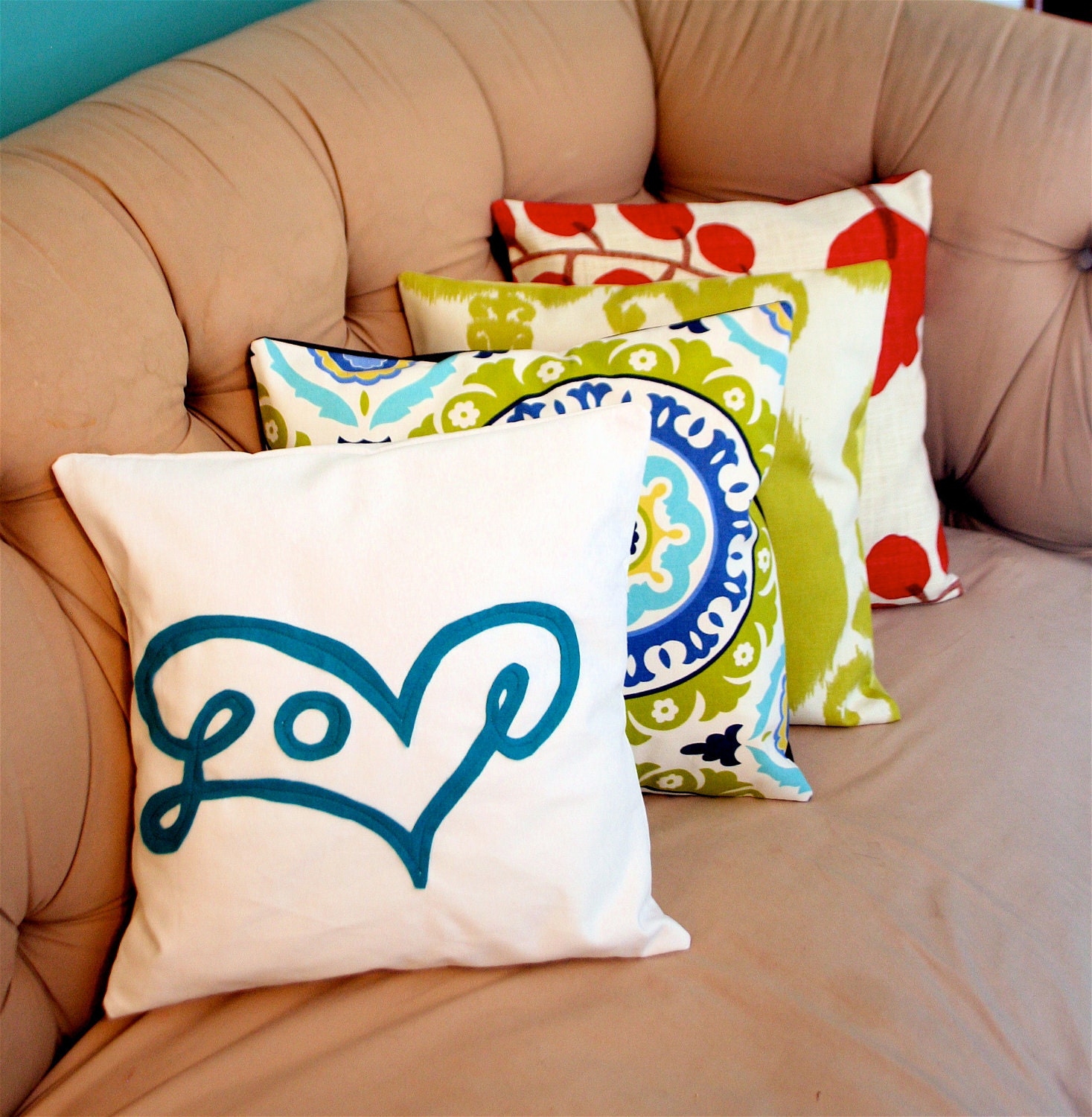 Love Pillow Cover in Turquoise