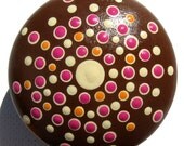 Hand Painted Drawer Knob: Hot Pink, Chocolate Brown and Orange Starburst Pull