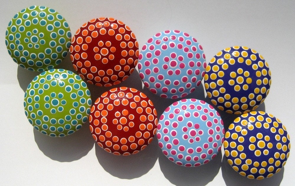 Dotted Drawer Knobs, Door Pulls, Spots, Set of 8
