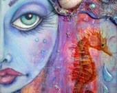 MeRMaiD BuBBleS and SeaHorseY 8" x 10" signed Art Print