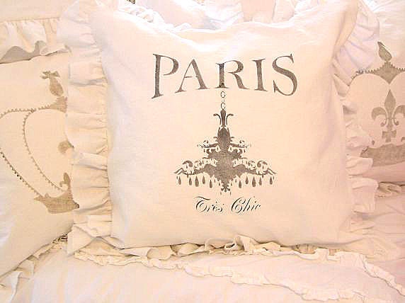 Made To Order Shabby French Chic Linen Blend SLIP COVER ONLY Paris Chandelier Design (Black)