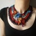 Corydalis Flexuosa ... Freeform Beaded Crochet Necklace - Flowers - Red Burgundy Blue Persimmon