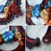 Corydalis Flexuosa ... Freeform Beaded Crochet Necklace - Flowers - Red Burgundy Blue Persimmon