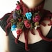 Elan ... Knitted Neck Warmer / Scarflette - Burgundy - Pink Blue Red Colorful Crochet Flowers