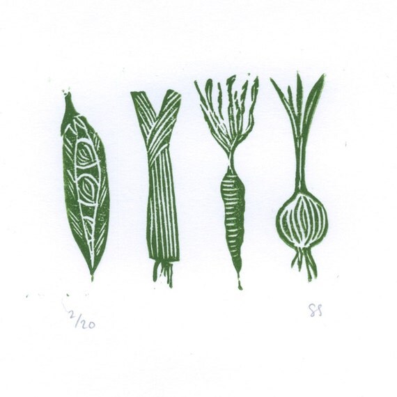 Garden Vegetables original linocut print by spoonergregory