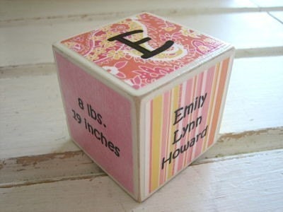 Around the Block - Personalized Wooden Block Birth Announcement/Keepsake