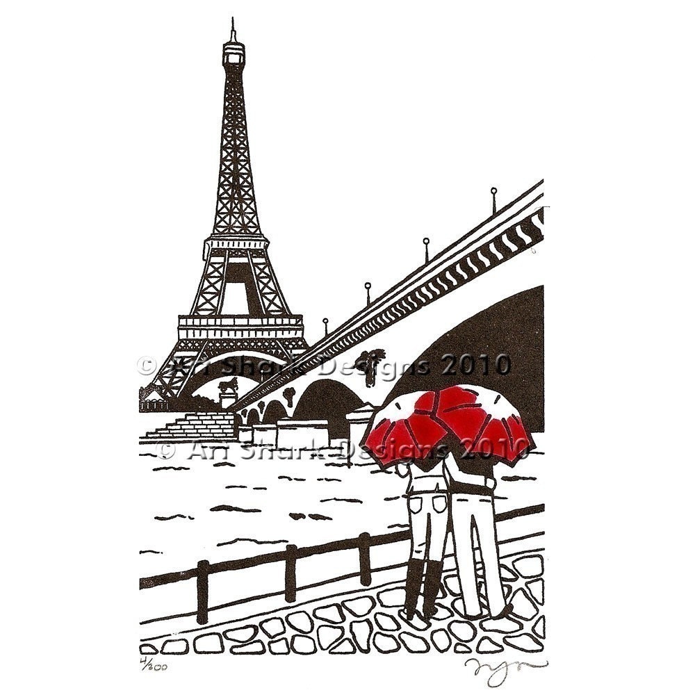 Paris Love gocco art print- Eiffel Tower