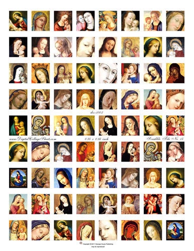 Instant Download  Madonna And Child Scrabble Tile  Digital Collage Sheet  .75 X .83 .DigitalCollageSheets DCS-1002, Printables, Downloads