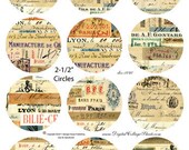 New 2.5 Inch Circles Digital Collage Sheet  - Vintage French  Ephemera  DCS-1040  Digitalcollagesheets, Printables, Downloads