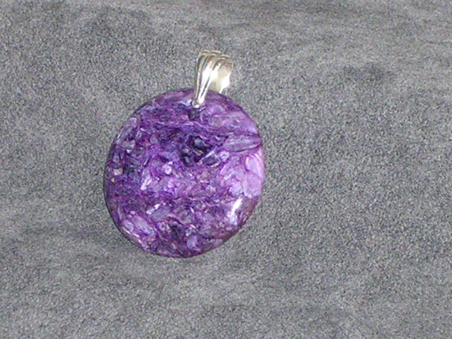 Sale-Charoite Stone Pendant with Sterling Silver Bail (includes 18" black leather cord necklace)