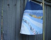 Blue Sunburst Hippie Chic Skirt from Vintage Fabrics, Size 8