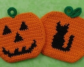 Halloween Pumpkin Potholders Crochet PATTERN Set - INSTANT DOWNLOAD