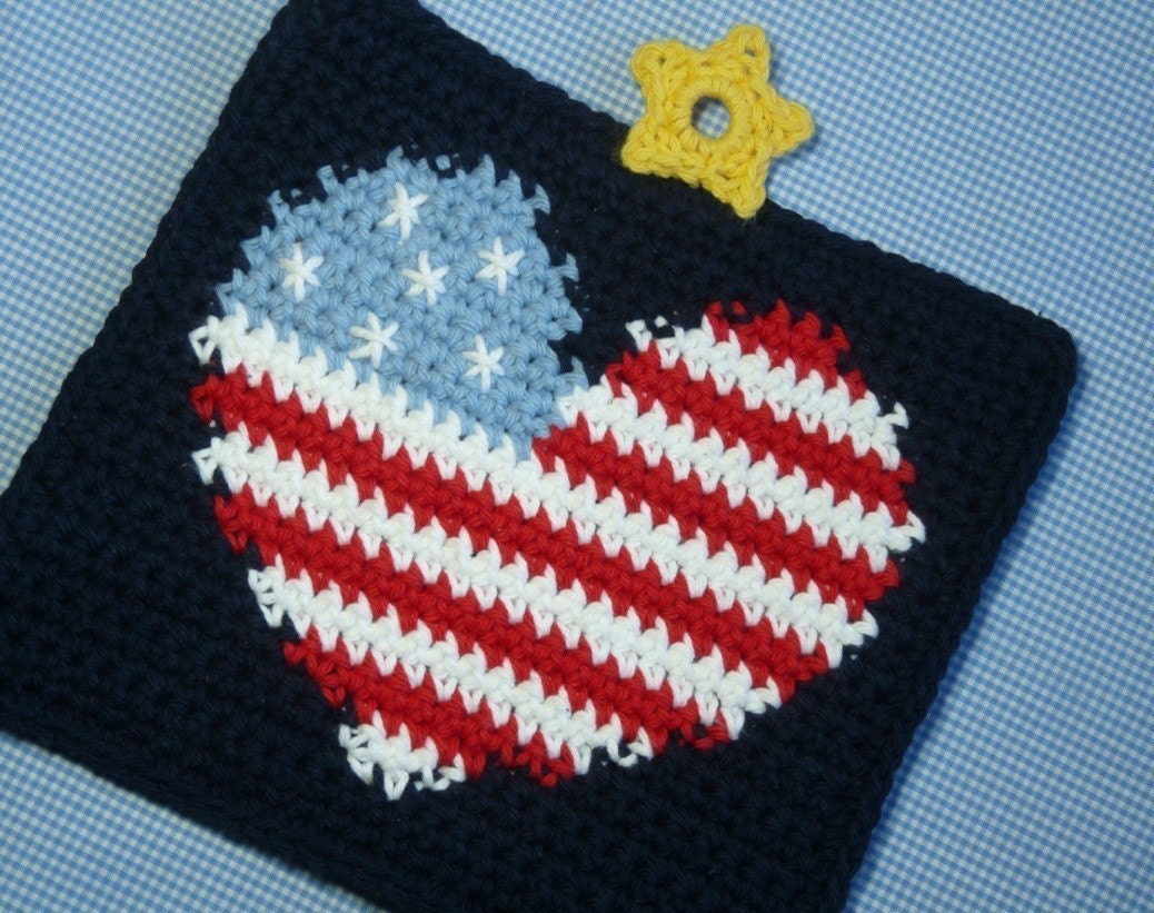 I Heart America Potholder Crochet PATTERN - INSTANT DOWNLOAD