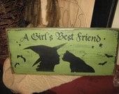 A Girls Best Friend Witch Black Cat Primitive Wicca Handpainted Wood Sign Shelf Sitter Plaque Wall Hanging Halloween Fall Home Decor Kitten
