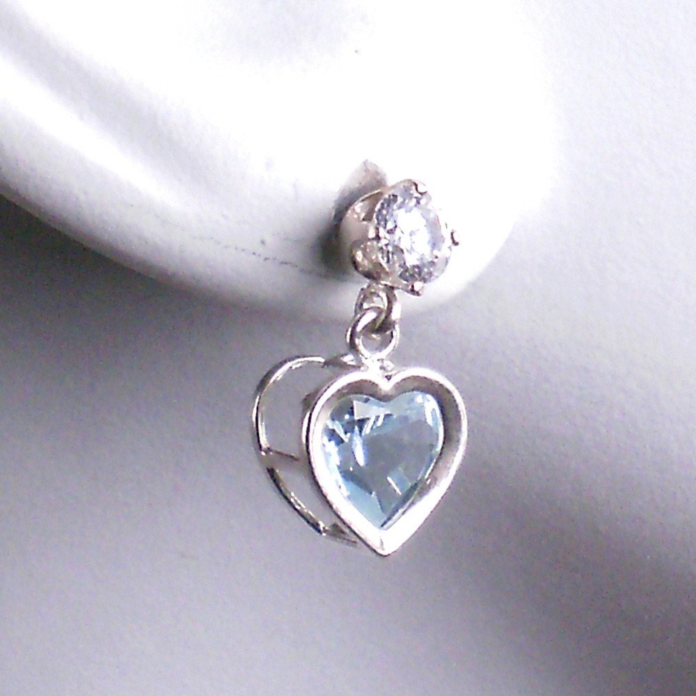 Handmade Stud Earrings Blue Topaz Heart Dangles