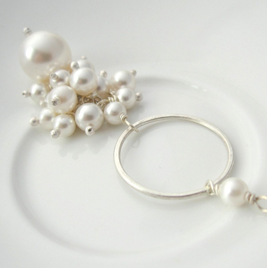 Pearl Cluster - Long Necklace- Sterling Silver and Swarovski Wedding Jewellery