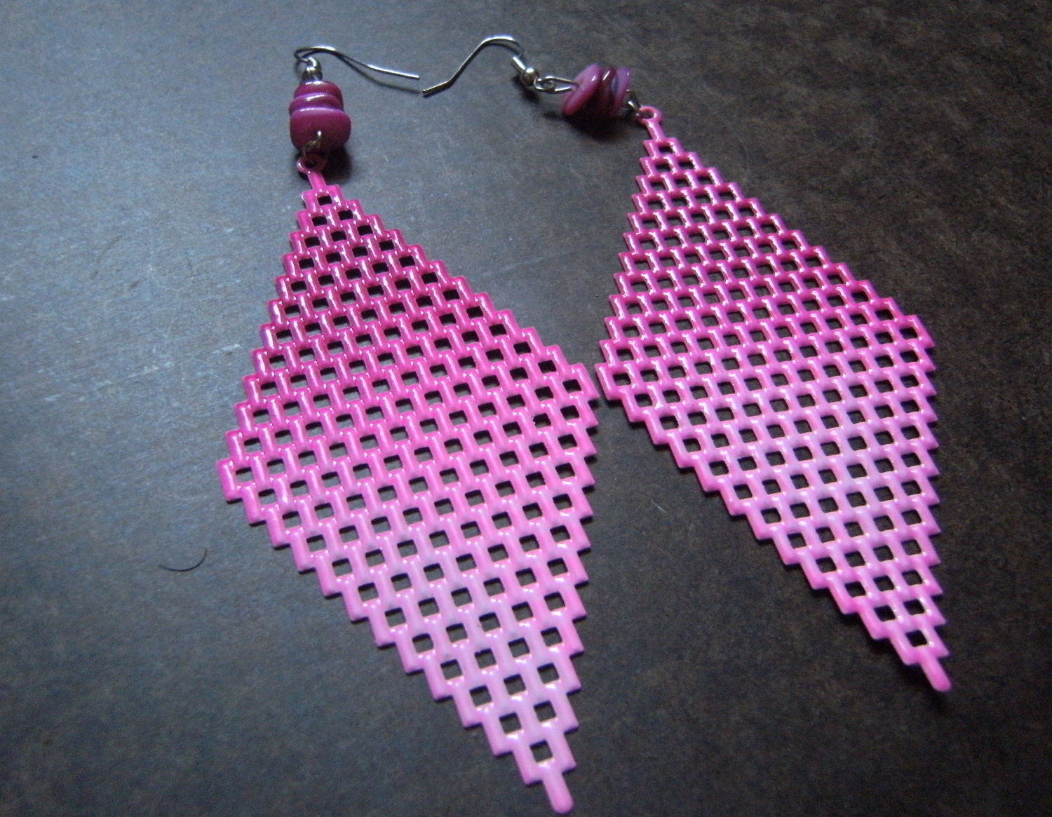 Hot Pink Punk Beaded Dangle earrings