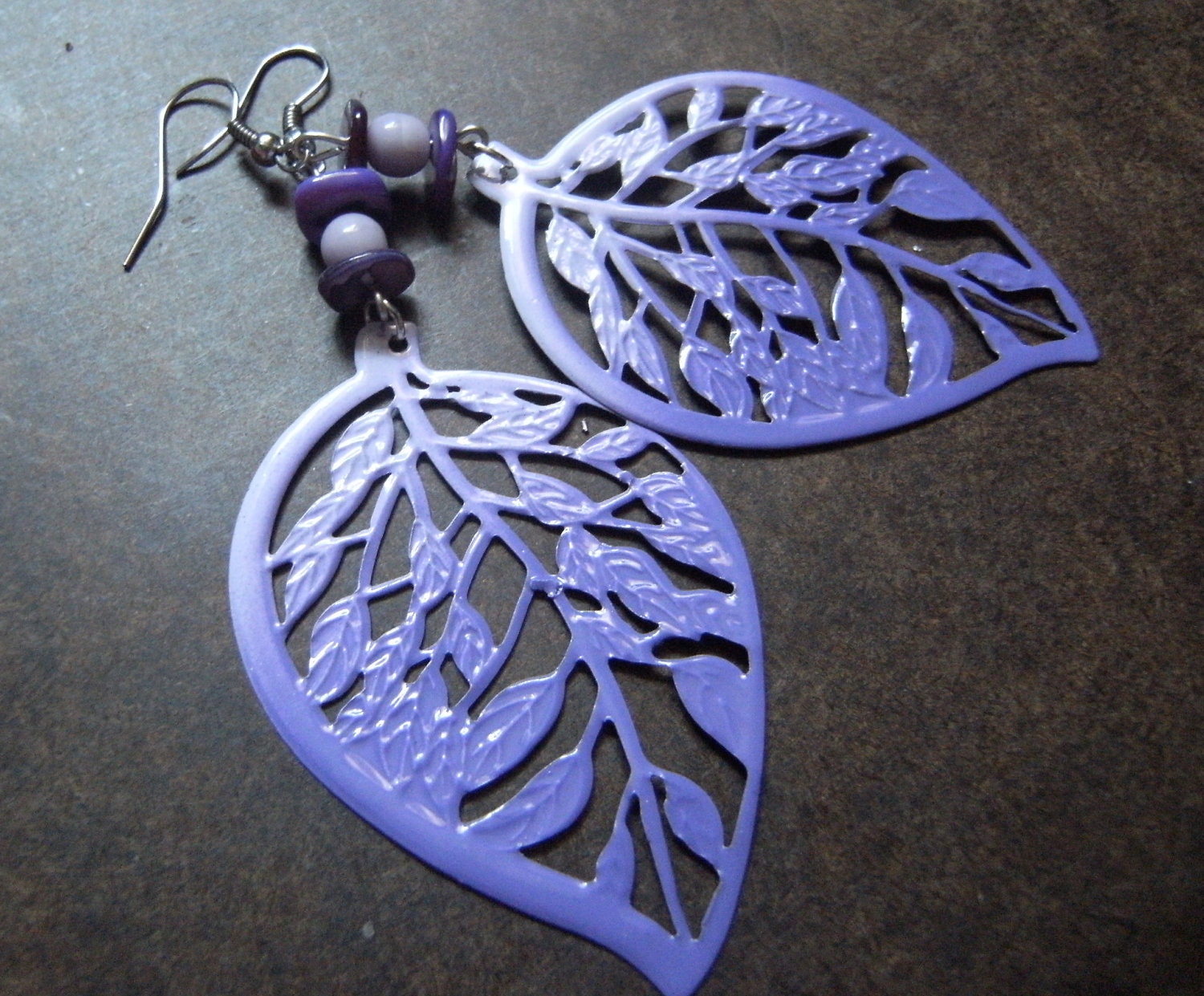 Purple Leafy Delight Beaded Dangle earrings