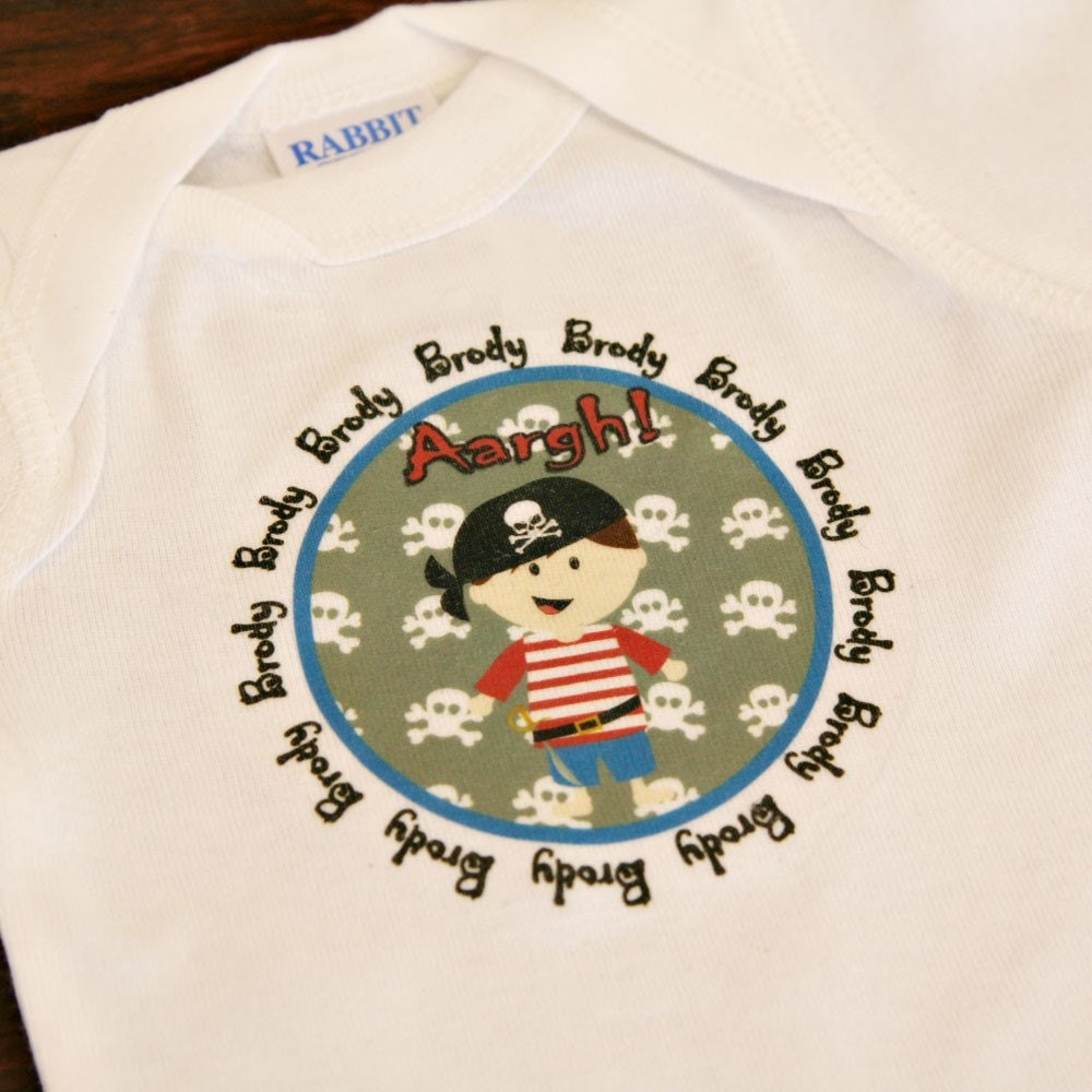 Custom personalized BOY PIRATE shirt or onesie with your child's name  Cute personalized gift, any size or color free customization