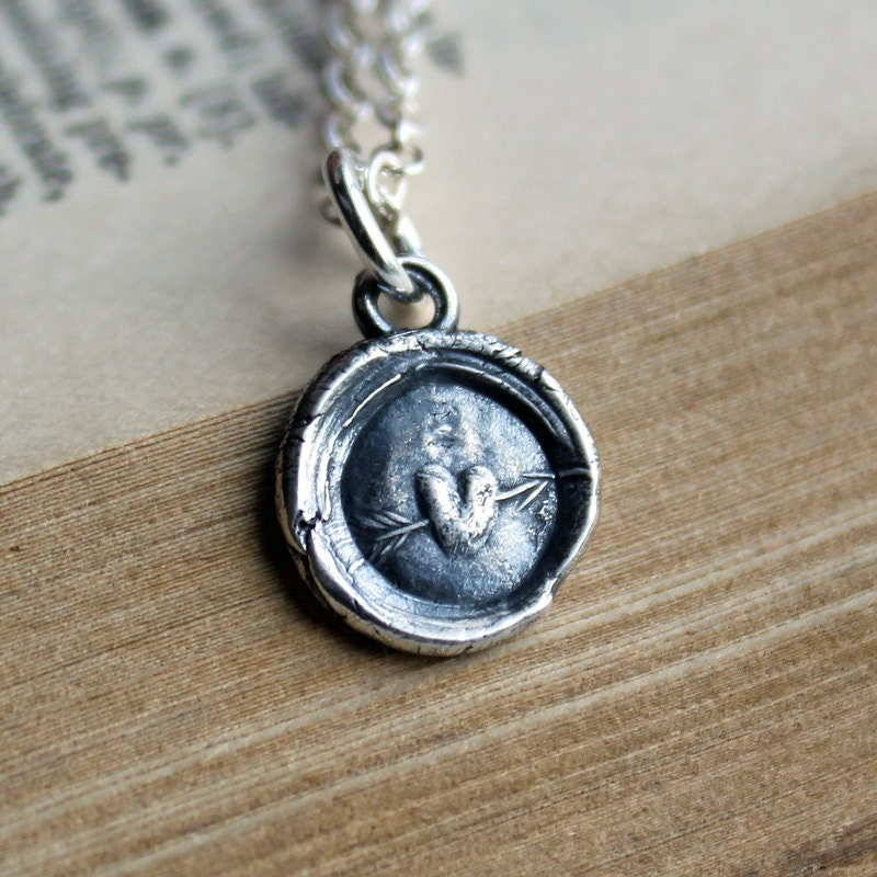 Tiny Heart Wax Seal Necklace in eco friendly fine silver,  silver heart charm pendant jewelry