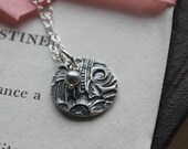 Petite Charm Necklace with Pearl Drop - Vintage Victorian Motif