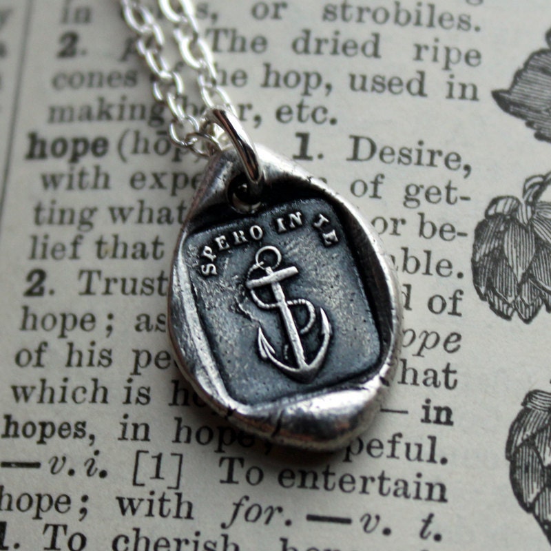 Anchor Wax Seal Necklace - I have hope in you - antique Italian wax seal jewelry pendant in fine silver Anchor jewelry