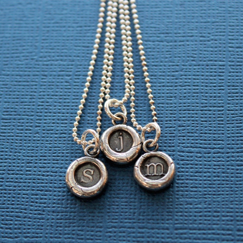 Tiny Wax Seal Necklace Monogram letter Initial Pendant  in fine silver - Custom letter of your choice