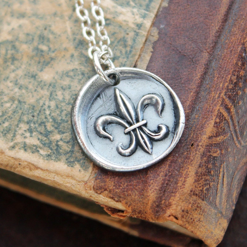 fleur de lis wax seal necklace - Vintage Parisian Wax Seal Necklace symbolizing Purity & Nobility