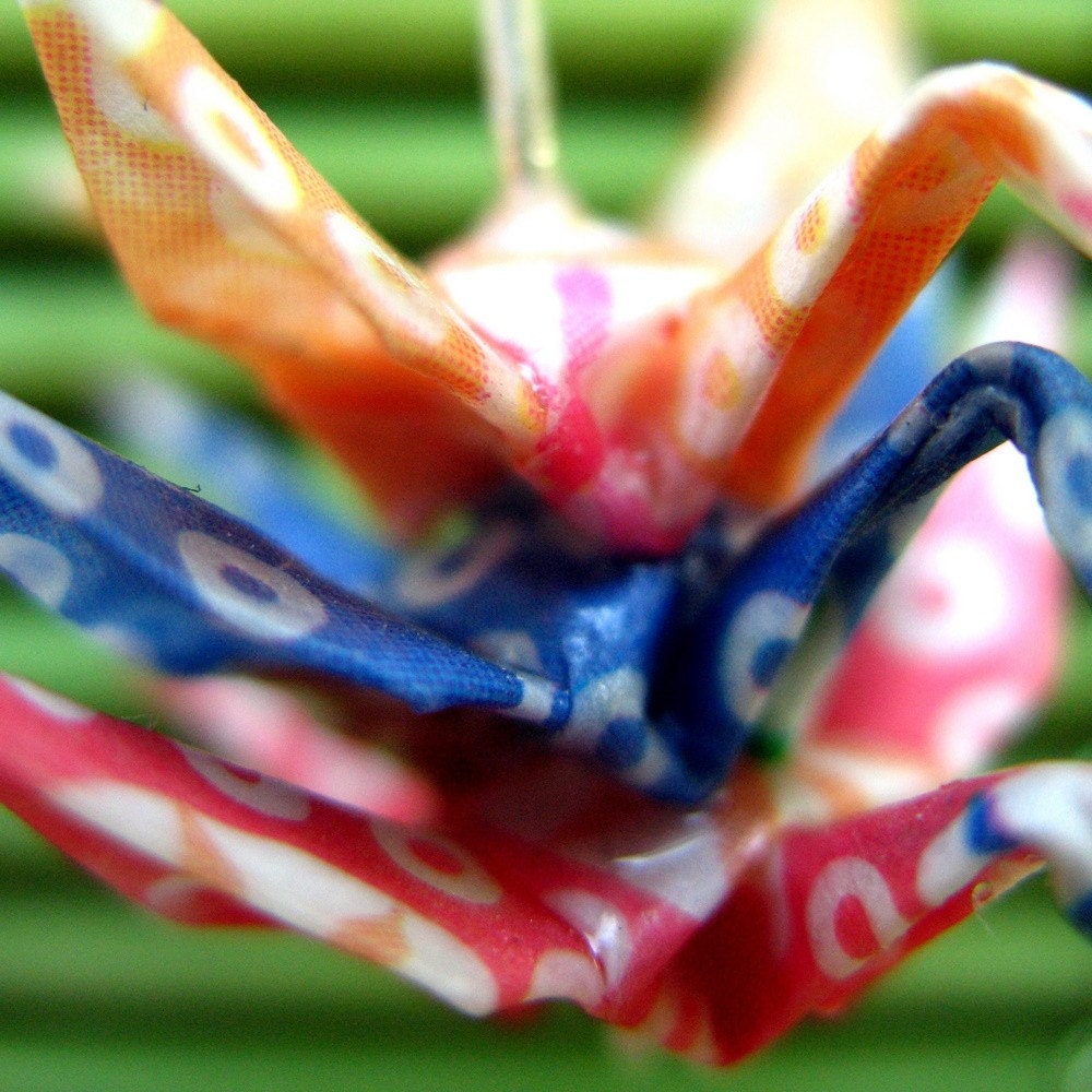 Origami crane earrings - rainbow pattern