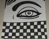 Original Drawing ACEO Black and White Checkered Eye Design