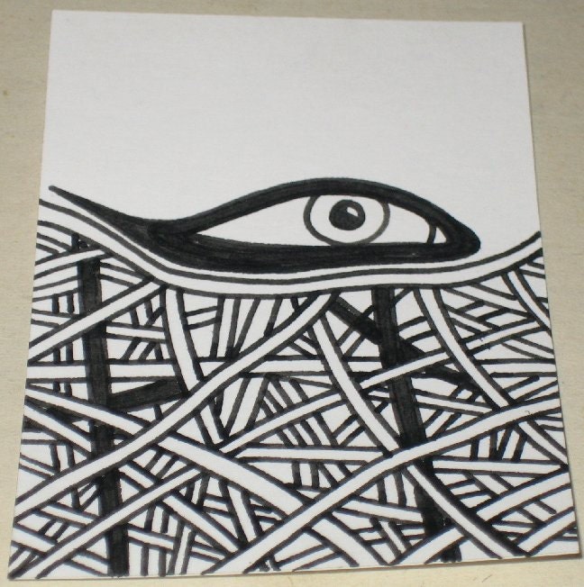 Original Drawing ACEO Black and White Eye Design