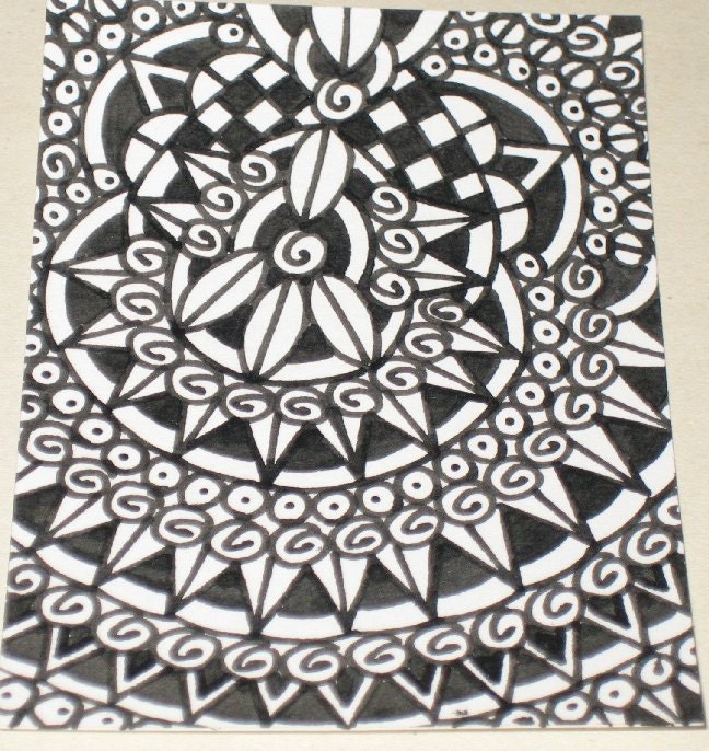 Original Drawing ACEO Black and White Design