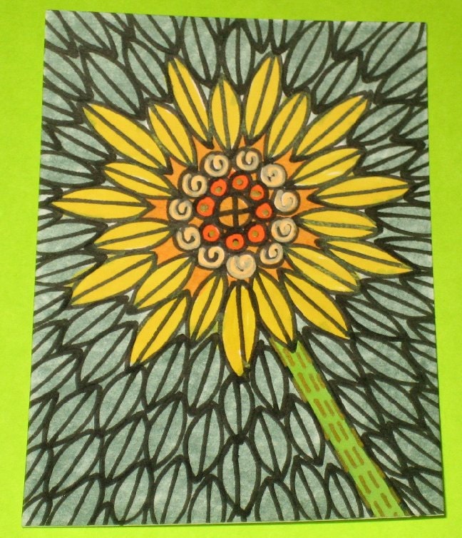 Original Drawing ACEO Big Yellow Flower Design