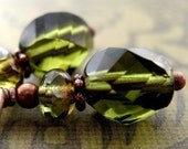 Moss Green Glass Earrings, Antiqued Copper, Vintage Style Jewelry, Small Earthy Grass Green Earrings, Affordable Gift for Nature Lover