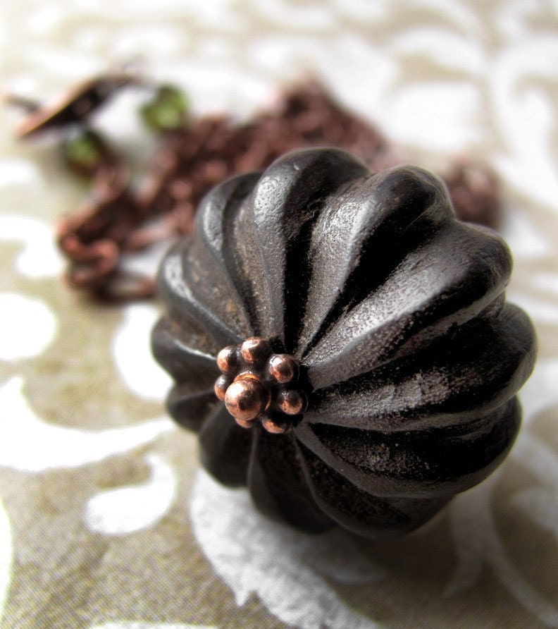 Dark Chocolate Wood Pendant Necklace on Long Copper Chain - Earthy Natural Boho Style, Long Layering Necklace, Fall Fashion, Autumn Jewelry