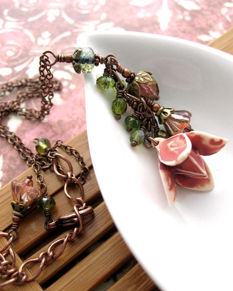 Blush Rose Garden Necklace Shabby Chic Vintage Style