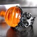 Neon Orange Pumpkin Ring, Halloween Jewelry, Day Glo Bright Orange Cocktail Ring, Black Gunmetal Adjustable Ring, Dark Goth Gothic Ring