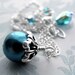 Aqua Glass Pearl Pendant Necklace with Silver Chain, Teal Peacock Faux Pearl Pendant - Bridesmaid Necklaces, Wedding Jewelry, Matched Sets