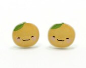 Happy Orange Earrings - Sterling Silver Posts Studs Kawaii Cute