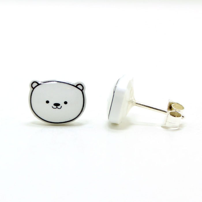 Polar Bear Earrings - Sterling Silver Posts Studs Kawaii Cute