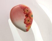 Pink Flower Clay Swarovski Button Ring Teardrop