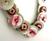RESERVED  Button Necklace Layered Agoya Shell Red Striped