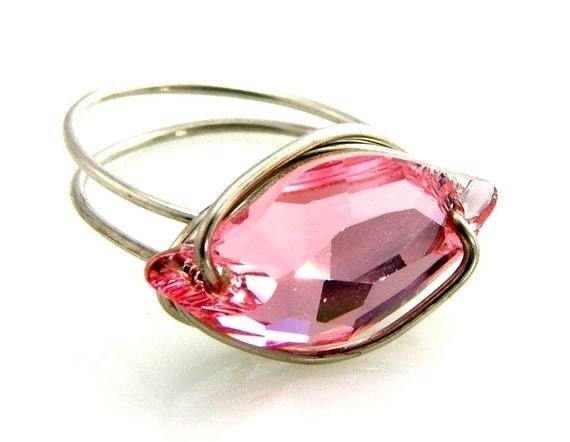 Swarovski Ring Crystal Statement Ring Light Rose