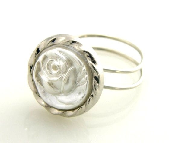 White Rose Button Ring