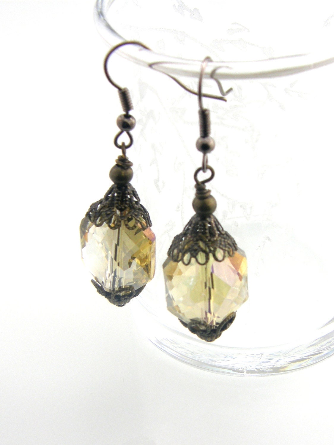 Vintage Style Dangle Earrings Lemon Chiffon