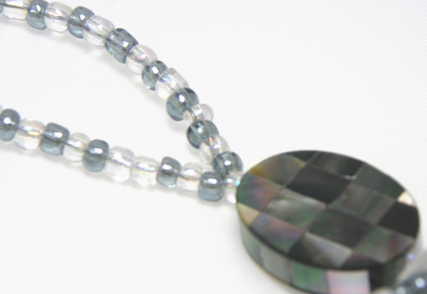 Beaded ID Lanyard - Blue/Grey Beads, and Crystal Beads